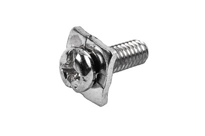 [E] น็อตยึดสายไฟ สแตนเลสชุบนิกเกิ้ล M3.5x10 mm พร้อมแหวนทรงสี่เหลี่ยม ขนาด 8x8 mm